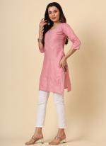 Cotton Pink Daily Wear Embroidery Work Readymade Kurti